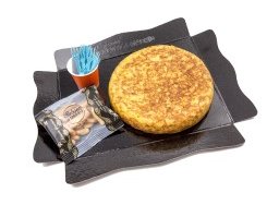 Tortilla espaola 1kg con picos y tenedores